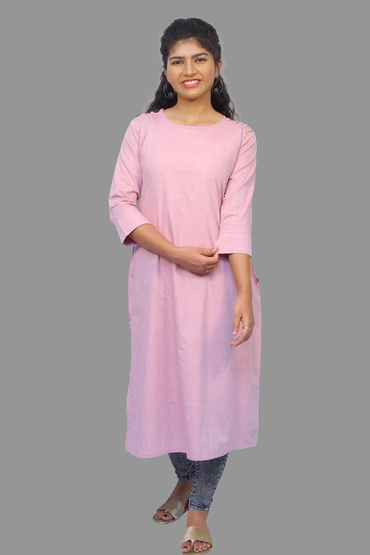 Pastel Pink Plain Straight Kurta|S3W151