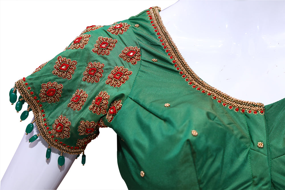Bottle Green Maggam Work Blouse | S3MB37