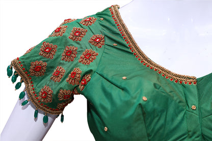 Bottle Green Maggam Work Blouse | S3MB37