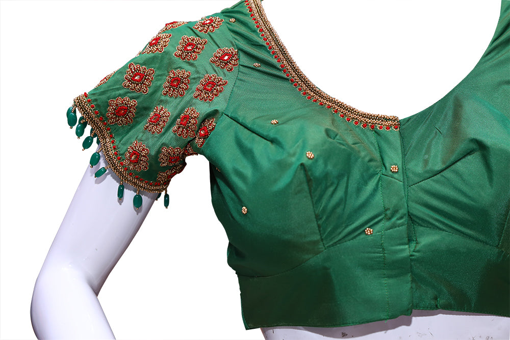 Bottle Green Maggam Work Blouse | S3MB37