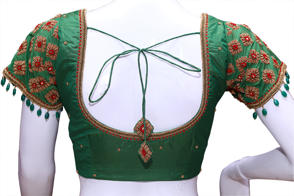 Bottle Green Maggam Work Blouse | S3MB37