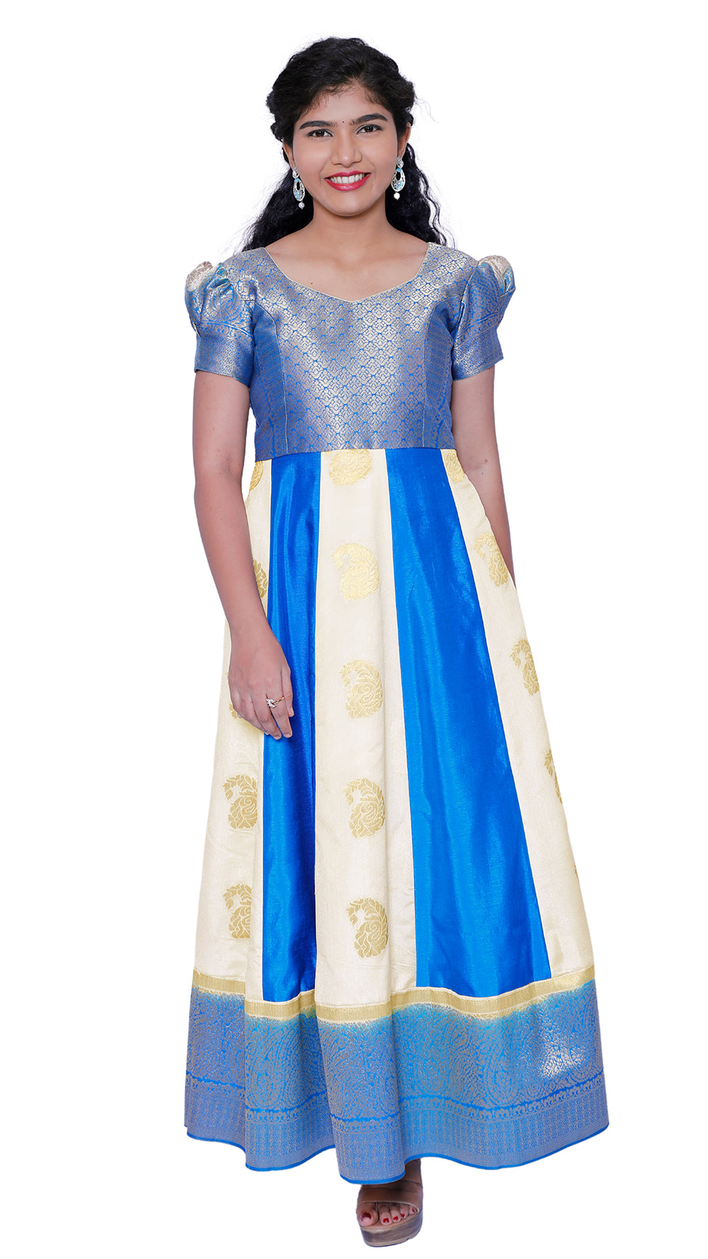 Sky Blue & cream Colour Frock | 12116422819