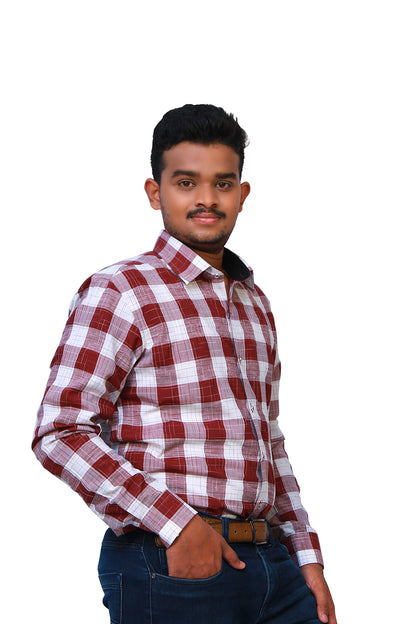 Maroon Checks Men's Full Hands Shirt | S3MAROON SHIRT