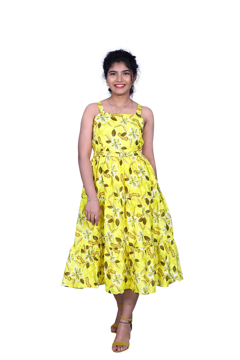 Women A-line Yellow Sleeveless Dress | S3G905/A