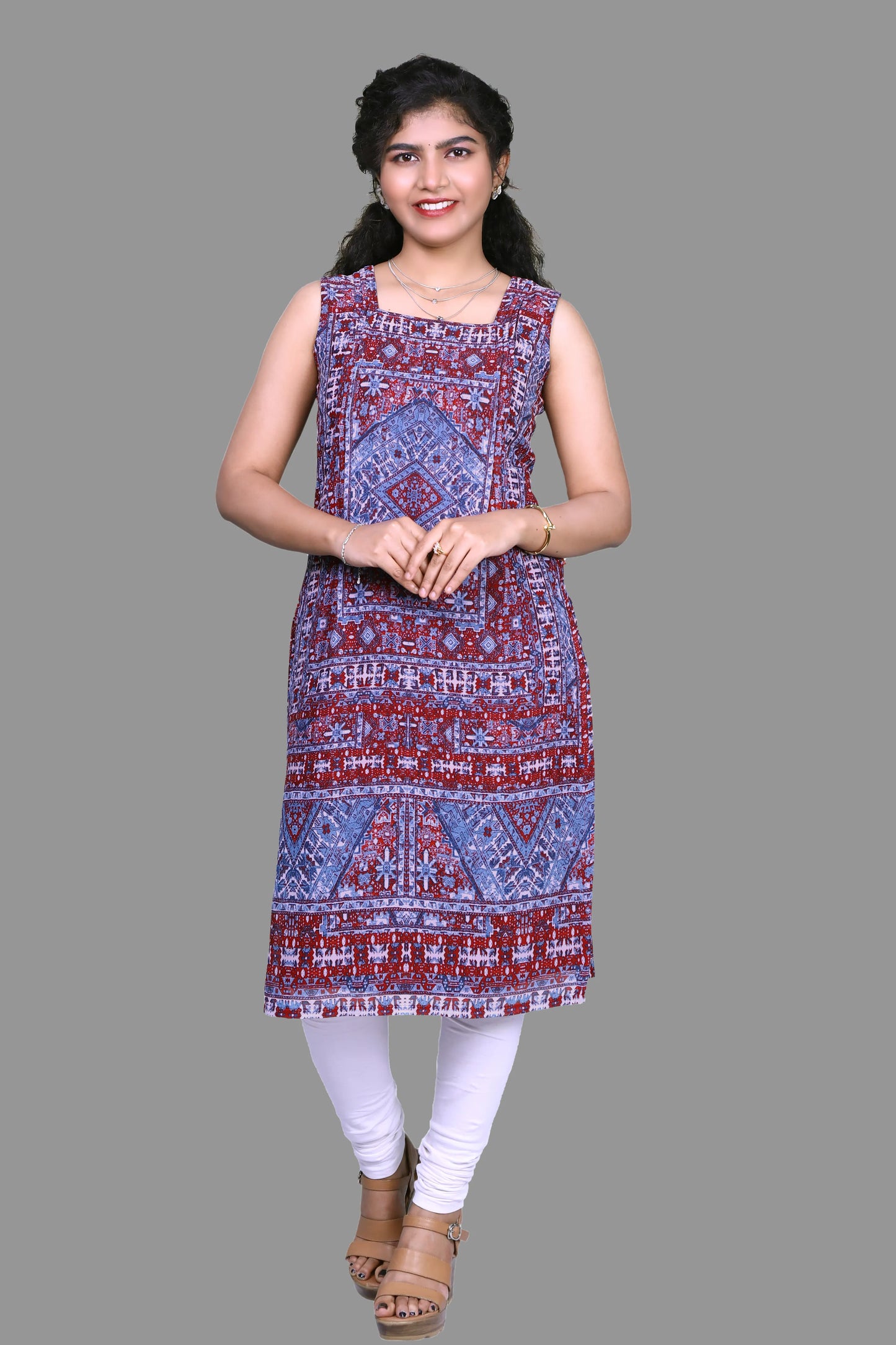 Printed A-line Maroon Kurta | S3K891