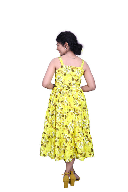 Women A-line Yellow Sleeveless Dress | S3G905/A