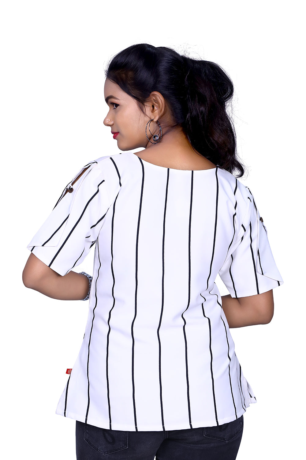 Casual Shoulder Straps Striped Women White Top | S3T959