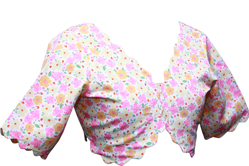 Pink And Cream Floral Printed Cut Work BLouse | S3B8