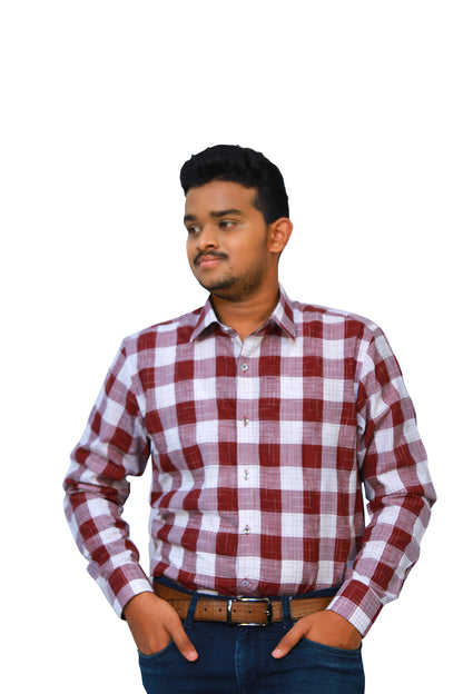 Maroon Checks Men's Full Hands Shirt | S3MAROON SHIRT