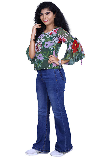 Leaf Green Printed Short Top | S3CT824