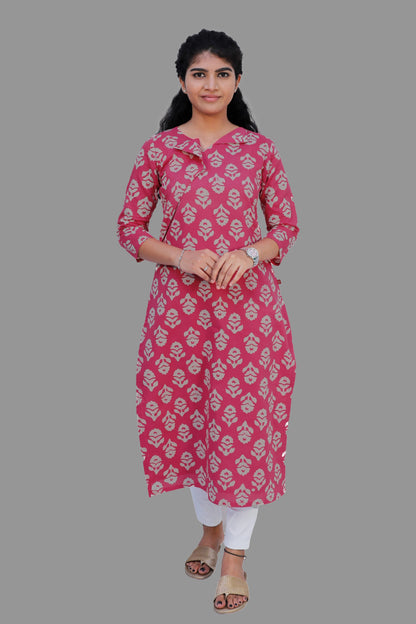 Women Printed Straight Kurta(pink) | S3K552