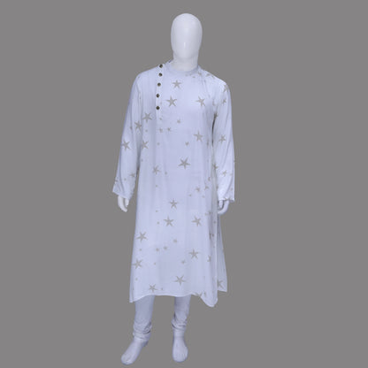 Men's White Printed Kurta | S3MK1211A
