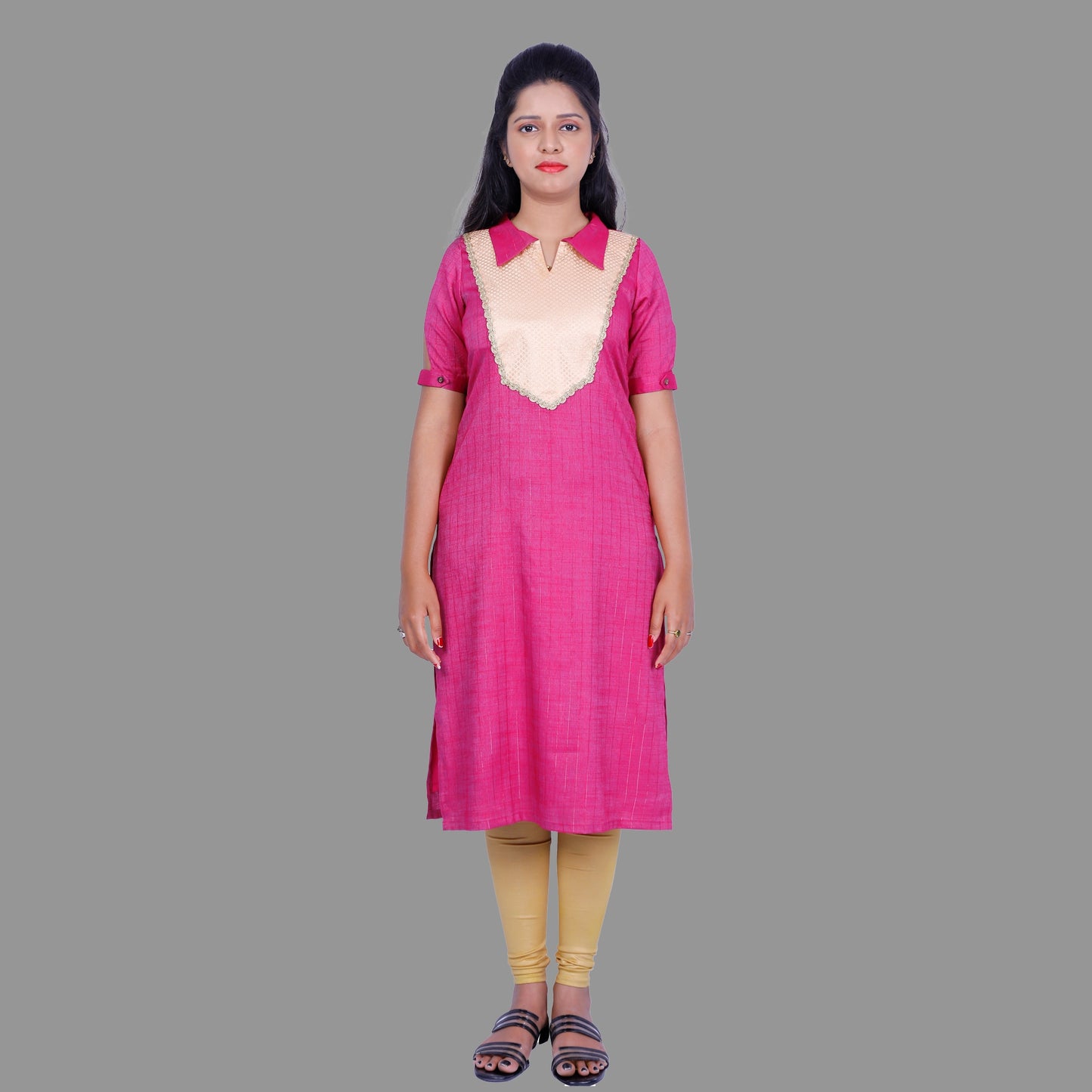 Women Solid Rayon Straight Kurta (Pink) | S3K292