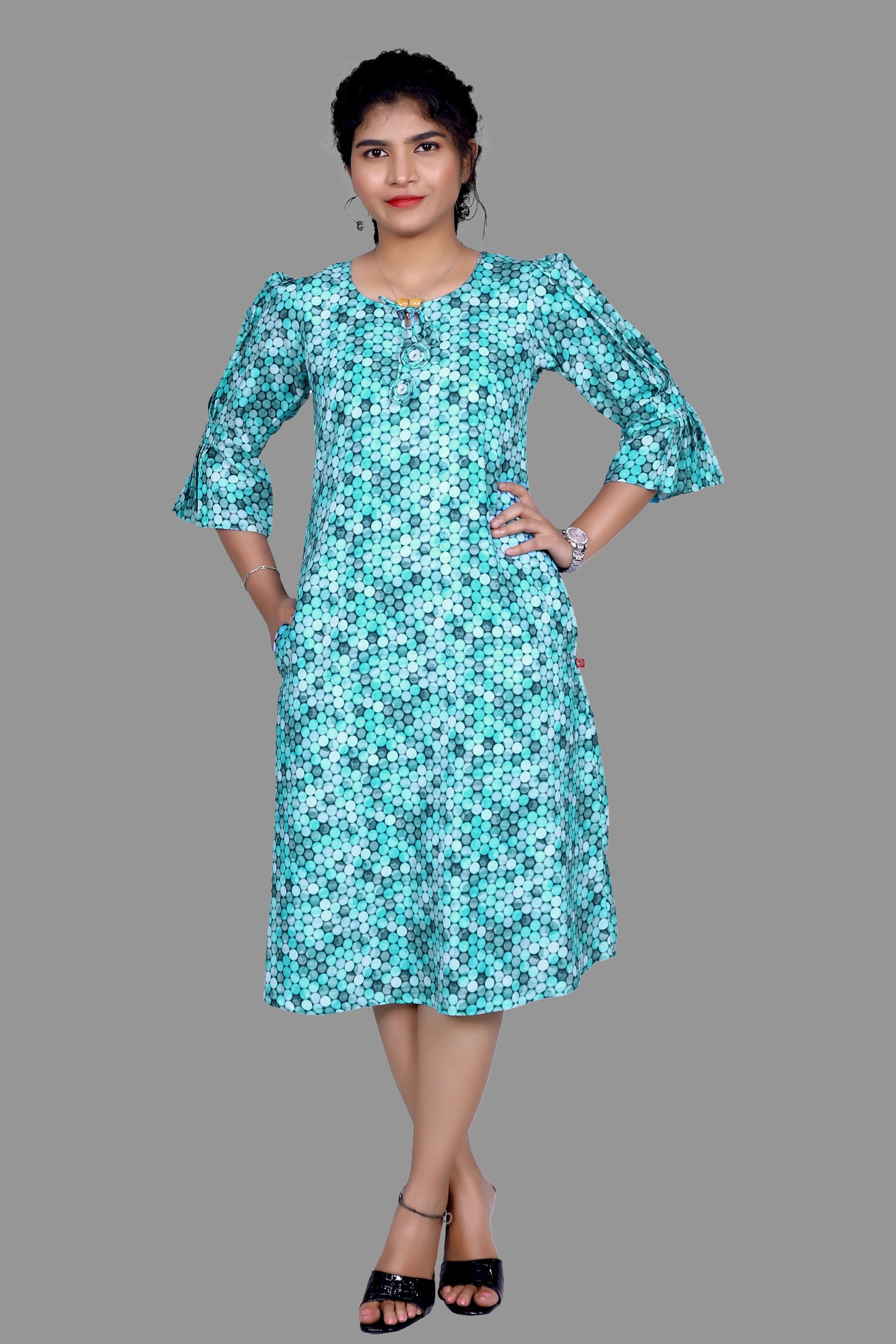 Blue Polka Print One Piece Dress | S3K903