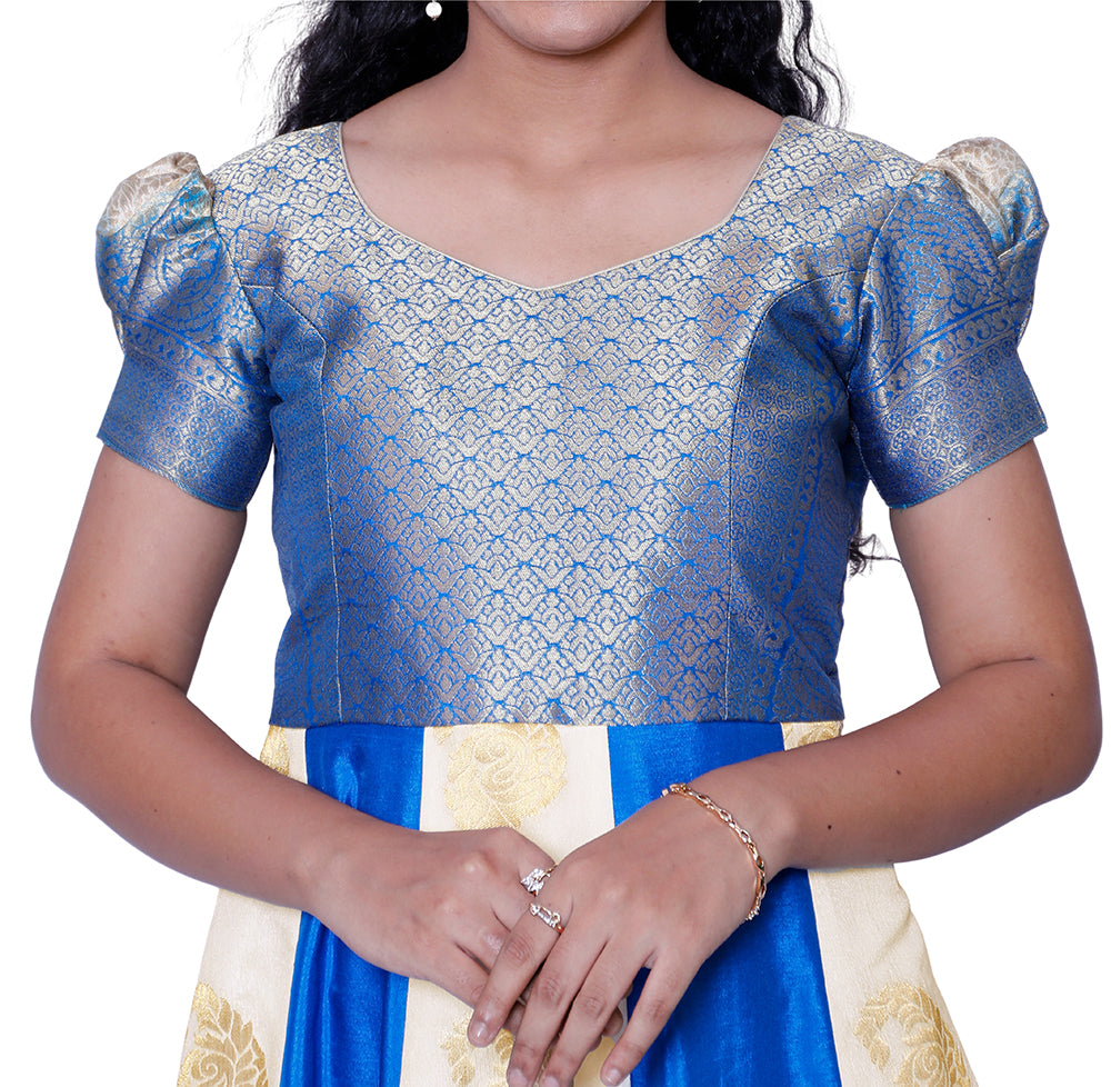 Sky Blue & cream Colour Frock | 12116422819