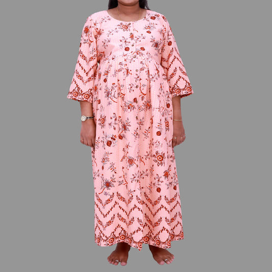 Floral Printed Peach Colour  Maternity Maxi Gown | S3MG1038