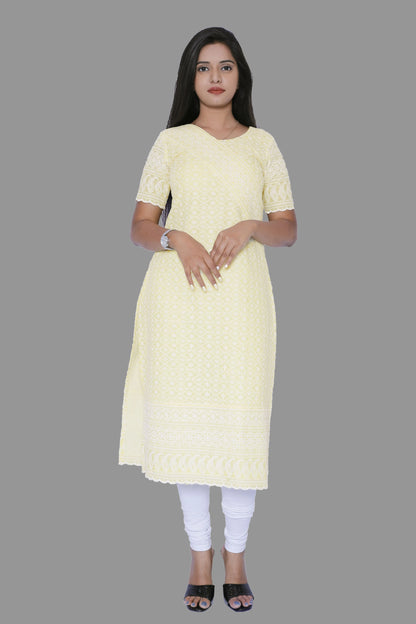 Women Chikan Embroidery Straight Kurta | S3K637