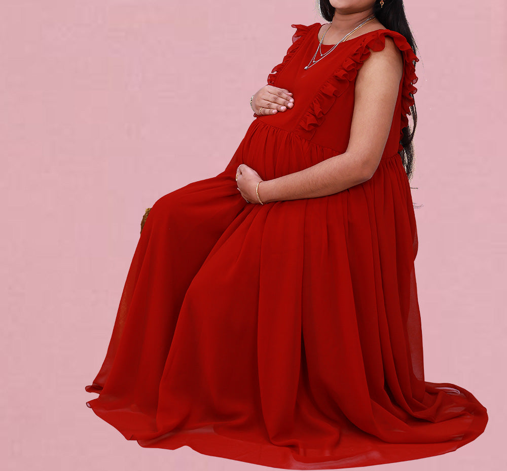 Solid Maroon Maternity Maxi Dress | S3MG1040