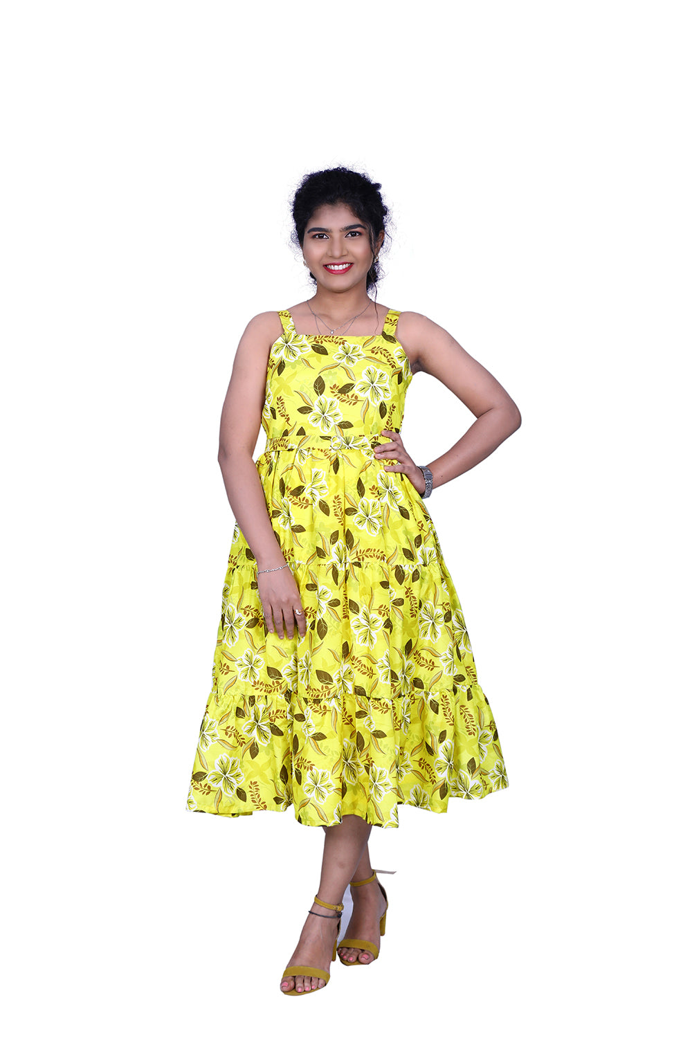 Women A-line Yellow Sleeveless Dress | S3G905/A