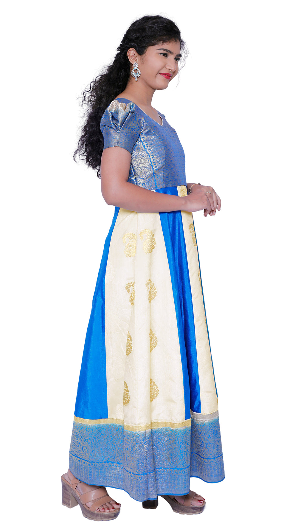 Sky Blue & cream Colour Frock | 12116422819