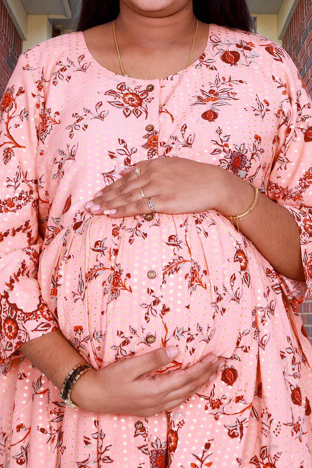 Floral Printed Peach Colour  Maternity Maxi Gown | S3MG1038