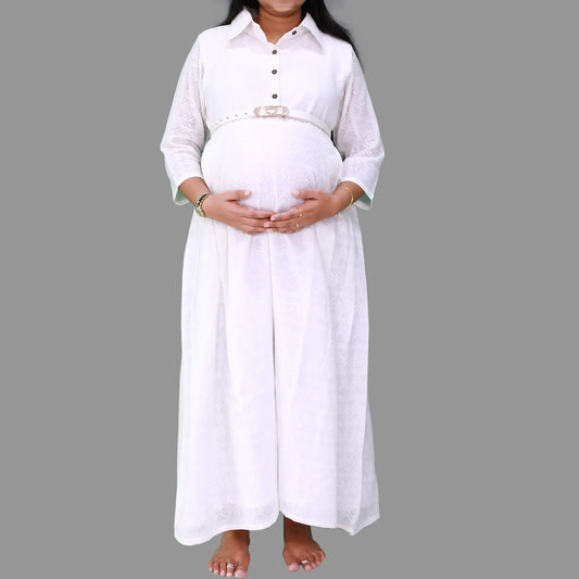 White A  LIne Maternity Dress | S3MA1041