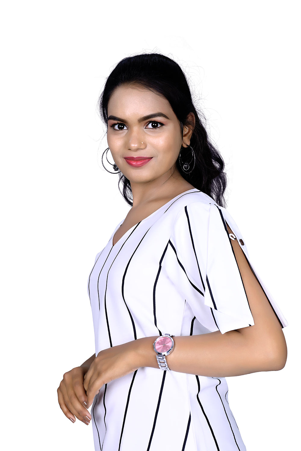 Casual Shoulder Straps Striped Women White Top | S3T959