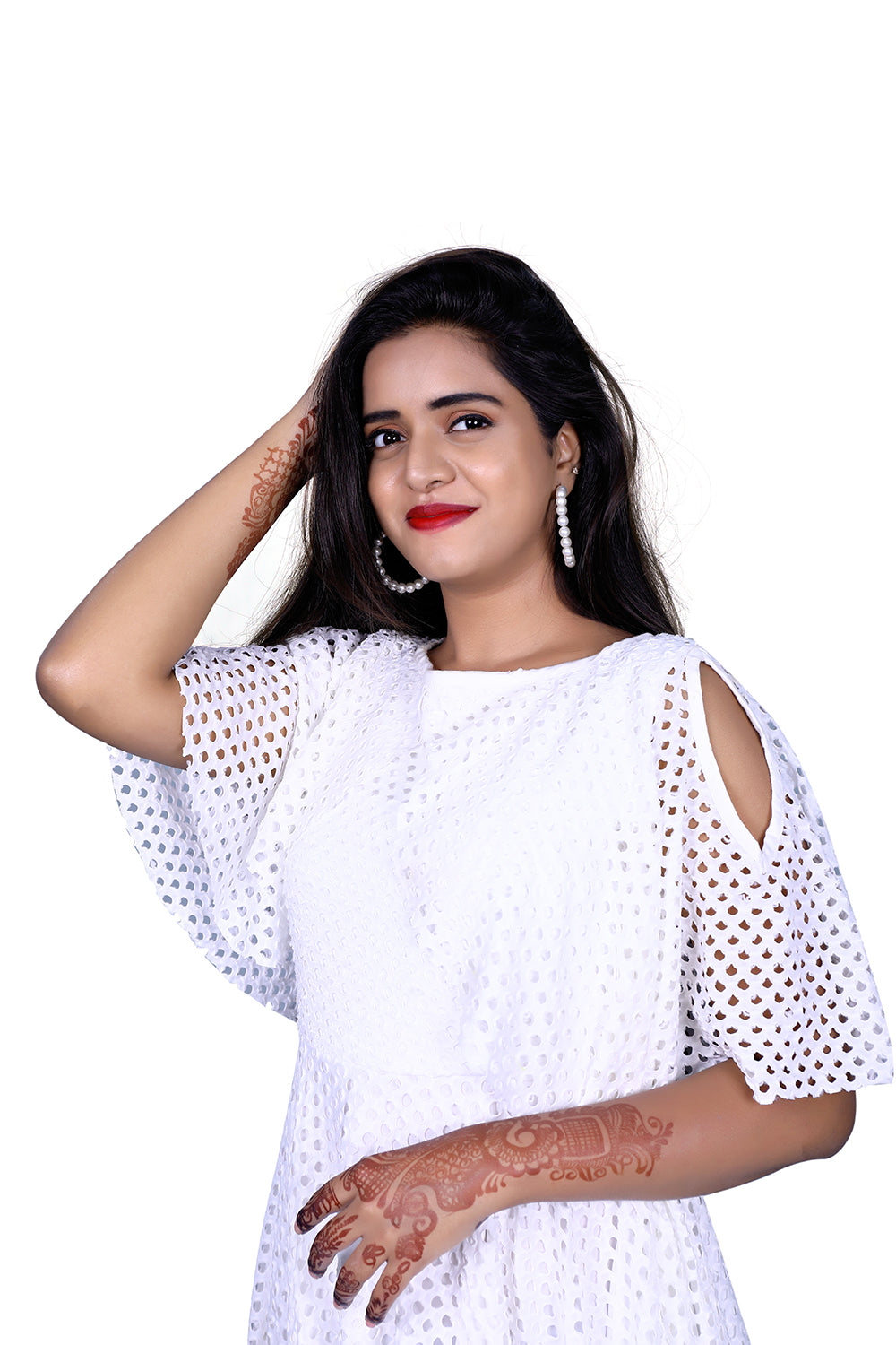 Womens Net Fabric White One Piece Dress | S3G936